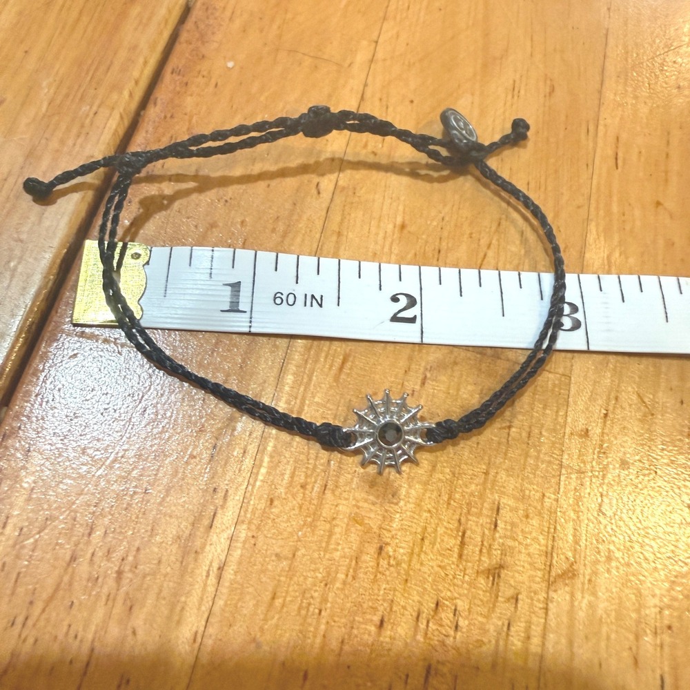 Pura Vida Spider Web Charm Bracelet Black Adjustable Cord Silver Tone Spooky